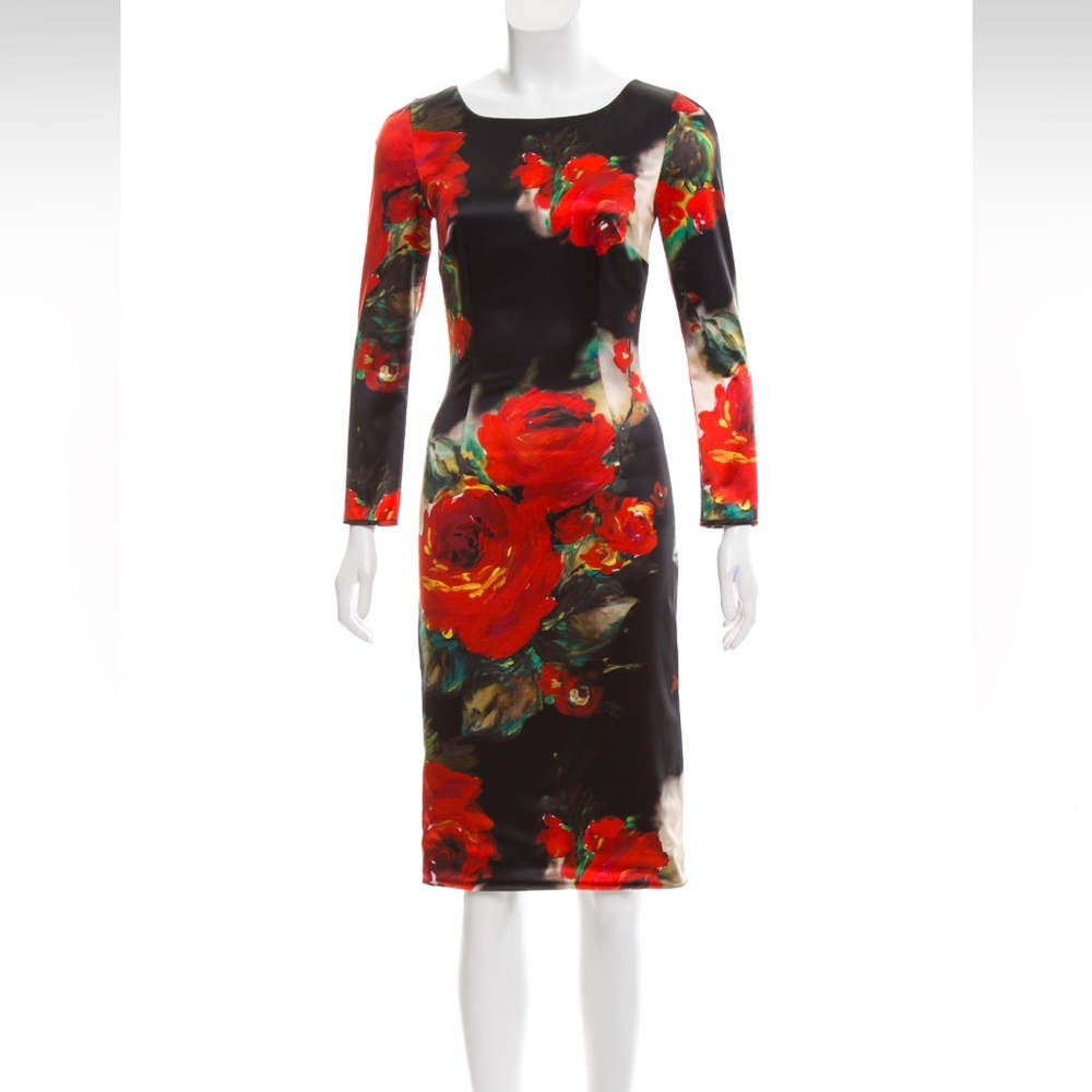 DOLCE & GABBANA Black & Red Floral Midi Dress - Sz US 2 / IT 38